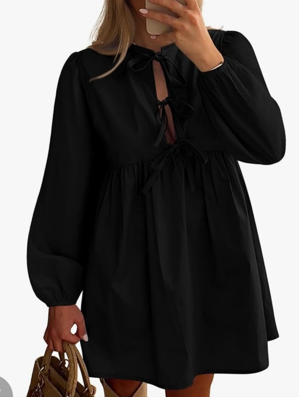Btfbm Black Tie-Front Long Sleeve Women’s Dress M